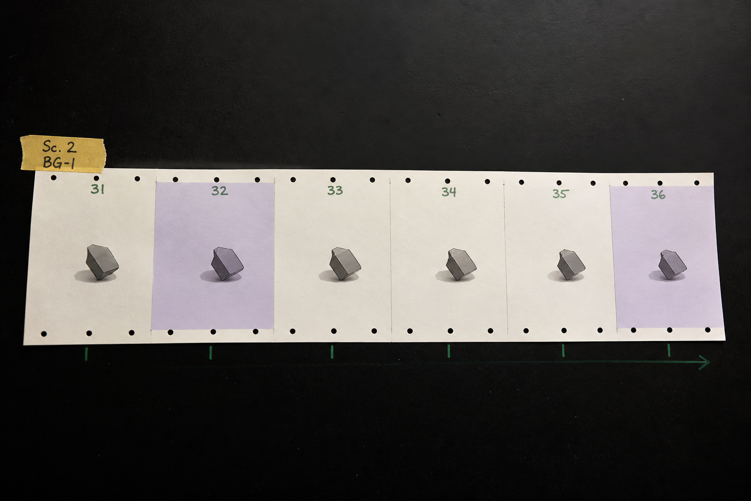 Sequential frame strip showing measured object progression