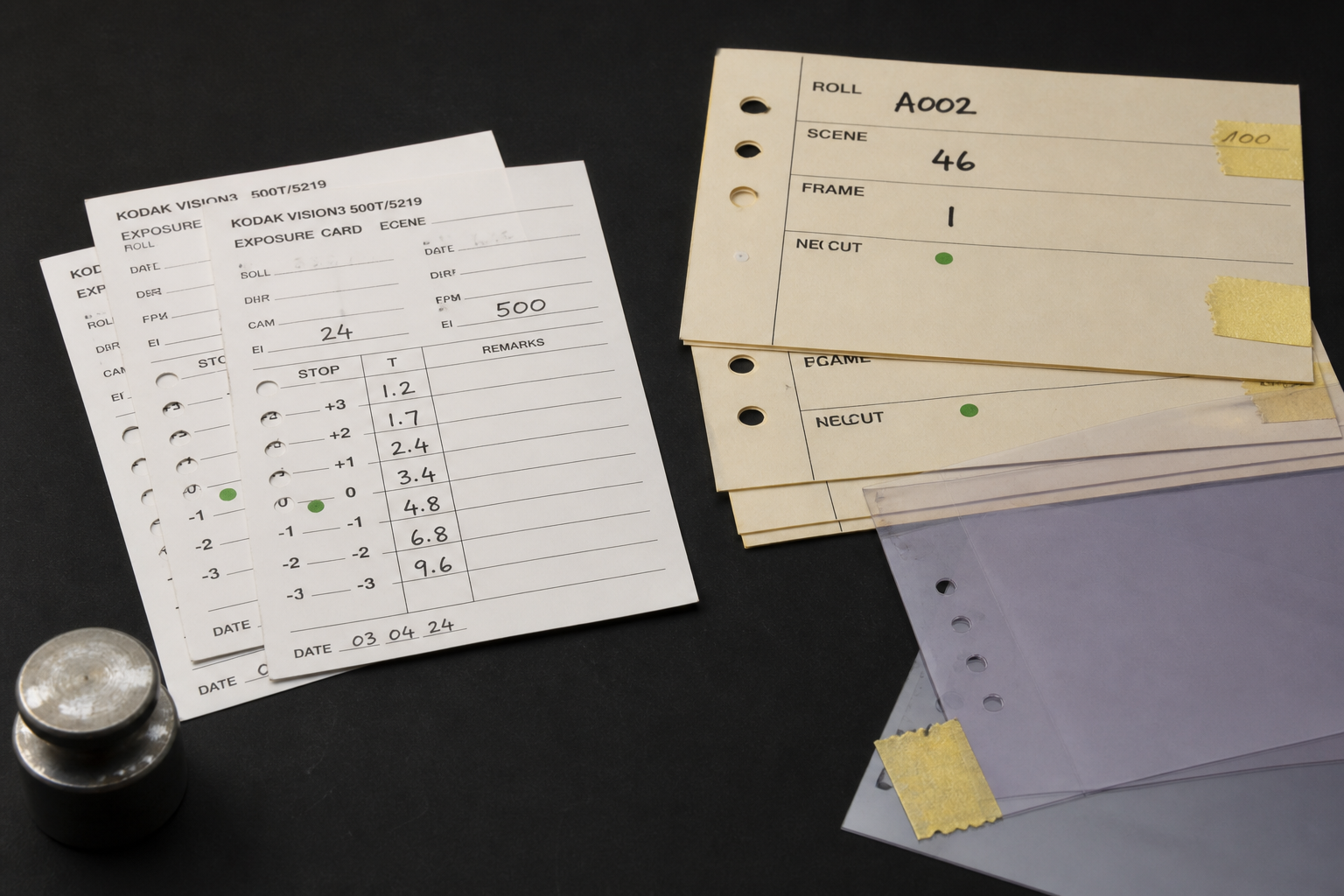 Exposure cards representing continuity request materials