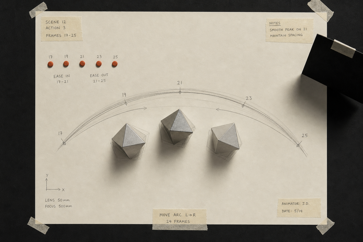 Motion arc marks on production paper